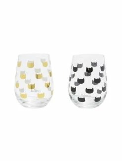 New 🎁 Ankit Kitty Head Stemless Wine Glasses Set ❤️ -Furniture Outlet Store 10984846 av1