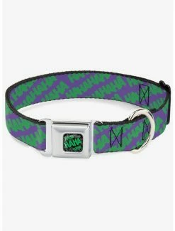 Deals 💯 DC Comics Joker Ha Ha Ha Purple Green Seatbelt Buckle 🦮 Dog Collar ⌛