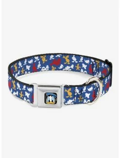 Promo 🧨 Disney Donald Duck Face Poses Scattered Blue White Red Yellow Seatbelt Buckle 🐶 Dog Collar 😀