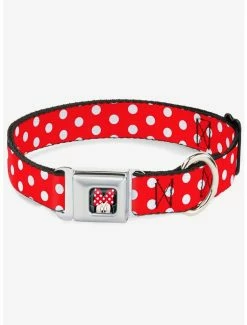 Best Pirce 👏 Disney Minnie Mouse Polka Dots 🦮 Dog Collar Seatbelt Buckle Red White ⌛