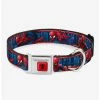 Deals ❤️ Marvel Spider-Man 3 Action Poses Bricks Stripe Blues Red White Seatbelt Buckle 🐕 Dog Collar ⭐