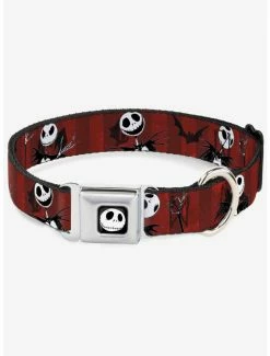 Outlet 🥰 Nightmare Before ❄ Christmas Jack Poses Bats Red Stripe Seatbelt Buckle 🦮 Dog Collar 🌟