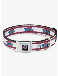 Coupon 🛒 Space Jam Tune Squad Logo Stripe White Red Blue Seatbelt Buckle 🐶 Dog Collar 🔔