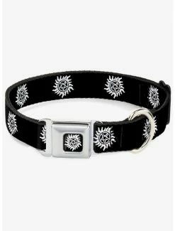 Discount 🛒 Supernatural Winchester Pentagram Repeat Black White Seatbelt Buckle 🐕 Dog Collar 👏