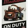 Brand new ✨ Tow Mater "Mechanic on Duty" Embossed Sign ✨