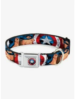 Budget 🎁 Marvel Captain America Face Turns Shield Close Up 🦮 Dog Collar Seatbelt Buckle 👍