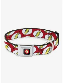 Deals 👏 DC Comics Flash Logo Scattered 🐶 Dog Collar Seatbelt Buckle 💯
