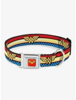 Cheap 😉 DC Comics Wonder 👩 Woman Logo Striped Stars 🐶 Dog Collar Seatbelt Buckle ✔️