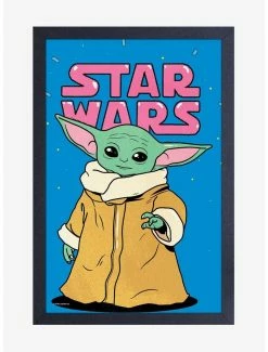 New ❤️ Star Wars The Mandalorian The Child Smile Framed Poster ⌛