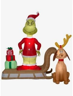 Best Pirce 🎁 Grinch And Max On Sled Scene Large Airblown ✔️