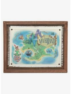 Cheap 😀 Disney Peter Pan Neverland Map Framed Wood Wall Decor 🤩