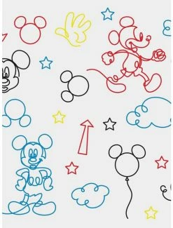 Budget ⭐ Disney Mickey Mouse Red And Yellow Line Art Peel & Stick Wallpaper 👏