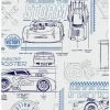 Promo 🤩 Disney Pixar Cars Blue And White Schematic Peel & Stick Wallpaper 🤩