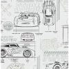 Best Pirce 🎁 Disney Pixar Cars Grey And White Schematic Peel & Stick Wallpaper 🤩