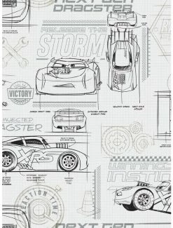 Best Pirce 🎁 Disney Pixar Cars Grey And White Schematic Peel & Stick Wallpaper 🤩