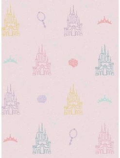 New 🔥 Disney Princesses Pink And Yellow Castle Peel & Stick Wallpaper ⌛