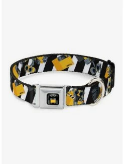 Brand new 👍 Disney Pixar Wall-E Stripe Black White Seatbelt 🐶 Dog Collar ✔️