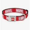 Best deal ⌛ Marvel Red Brick Logo Red White Seatbelt 🦮 Dog Collar 🔔