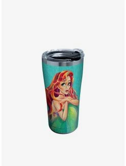 Hot Sale 💯 Disney The Little Mermaid Ariel Crosshatch 20oz Stainless Steel Tumbler With Lid 👍