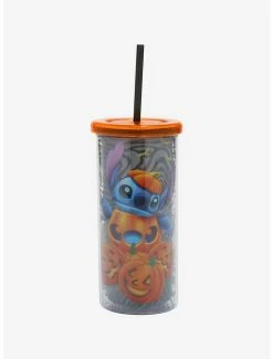 New 😍 Disney Lilo & Stitch Glow-In-The-Dark Pumpkin Acrylic Travel Cup ⌛