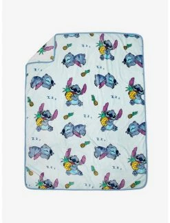 New 🔔 Disney Lilo & Stitch Sleepy Stitch & Pineapples Throw Blanket ✨