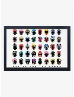 Outlet 🎁 Mighty Morphin Power Rangers Helmets Framed Wood Wall Art 🌟