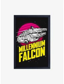 New 😉 Star Wars Millenium Falcon Retro Framed Wood Wall Art 🧨