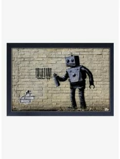 Coupon 😉 Banksy Barcode Robot Framed Wood Wall Art 😍