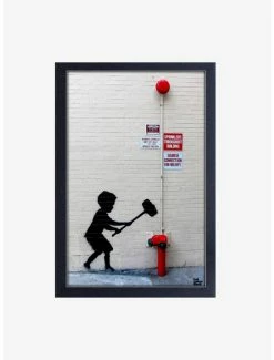 Promo 🌟 Banksy 🔨 Hammer Boy Framed Wood Wall Art 💯