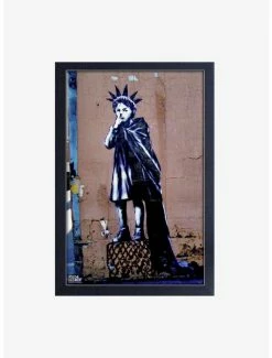 Budget 👍 Banksy Liberty Girl Framed Wood Wall Art 😀