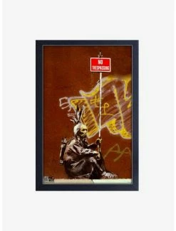 New 🔥 Banksy No Trespassing Framed Wood Wall Art ⭐
