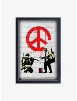 Brand new 👍 Banksy Peace Soldiers Framed Wood Wall Art ❤️