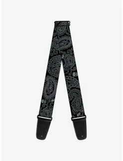 Cheap ⌛ Bandana Skull Print Guitar Strap Black Silver ✨