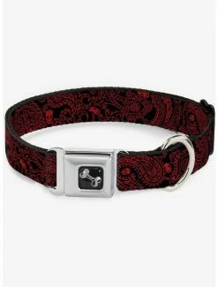 Budget 🎉 Bandana Skull Print Seatbelt 🐶 Dog Collar Black Red 😍