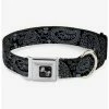New 🎁 Bandana Skull Print Seatbelt 🦮 Dog Collar Black Silver 🧨