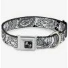 Budget 🔔 Bandana Skull Print Seatbelt 🐶 Dog Collar White Black ❤️