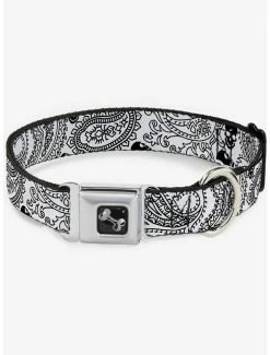 Budget 🔔 Bandana Skull Print Seatbelt 🐶 Dog Collar White Black ❤️