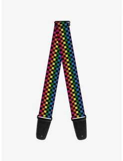 Best Pirce 🧨 Checker Print Guitar Strap Neon Rainbow 🔔