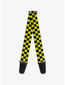 Cheapest 🧨 Checker Print Guitar Strap Neon Yellow 🔥