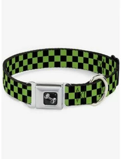 New 🤩 Checker Print Seatbelt 🦮 Dog Collar Neon Green 🤩