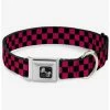 Best Sale 🛒 Checker Print Seatbelt 🐕 Dog Collar Neon Pink 🔥