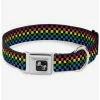Discount 👏 Checker Print Seatbelt 🐕 Dog Collar Neon Rainbow 🔔