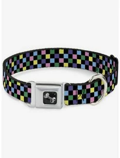 Cheapest 👏 Checker Print Seatbelt 🦮 Dog Collar Pastel Multi 🧨