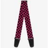 Promo 🛒 Distressed Checker Print Guitar Strap Neon Pink 😀
