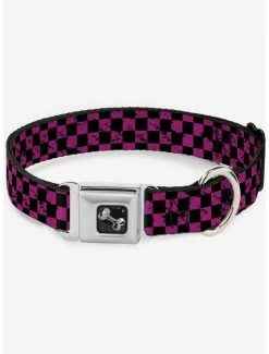 Coupon ✔️ Distressed Checker Print Seatbelt 🐶 Dog Collar Neon Pink 😍