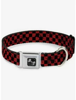 Deals 😍 Distressed Checker Print Seatbelt 🐕 Dog Collar Red 😀