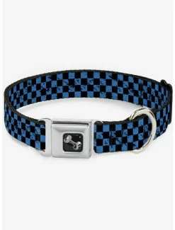 Discount 😉 Distressed Checker Print Seatbelt 🦮 Dog Collar Turquoise 🛒