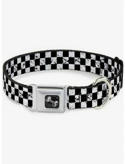 Wholesale ✨ Distressed Checker Print Seatbelt 🐶 Dog Collar White 👏