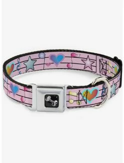 Brand new 🎉 Music Notes Seatbelt 🐕 Dog Collar Pink 👍