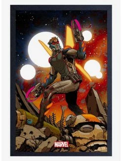 Budget 😉 Marvel Guardians Of The Galaxy Star Lord Twin Gun Framed Wood Wall Art 😍